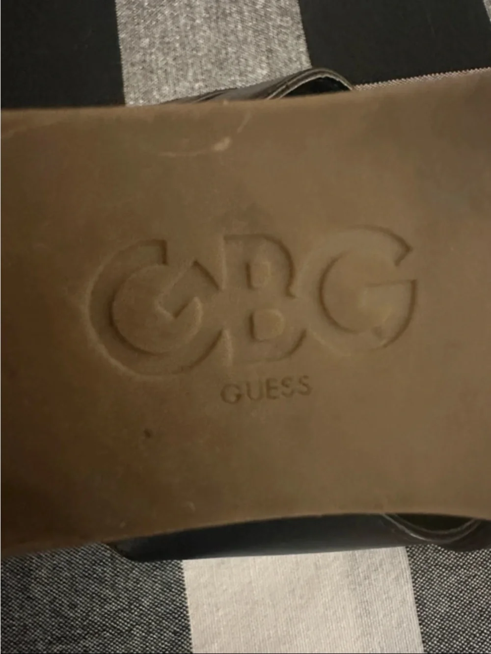 G by Guess Black Crisscross Slingback Sandals with Silver Logo